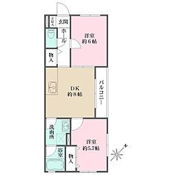 京王井の頭線 東松原駅 徒歩3分の賃貸マンション 3階2DKの間取り