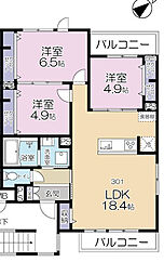 つくばエクスプレス 流山おおたかの森駅 徒歩17分の賃貸アパート 3階3LDKの間取り