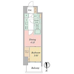 セレニテ東梅田アリエ 2階2Kの間取り