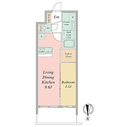 セレニテ東梅田アリエ 2階1LDKの間取り