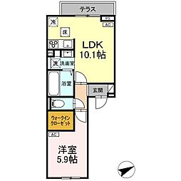 D-comodo関前 1階1LDKの間取り