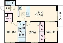 セレスティア西新井II 2階3LDKの間取り