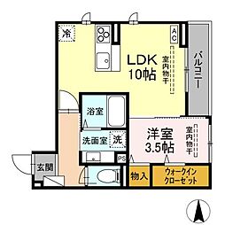 (仮)D-ROOM中央市成島PJ 2階1LDKの間取り