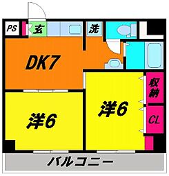 ラ・プリエ 3階2DKの間取り