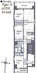 スプランディット品川DUE 501 5階3LDKの間取り