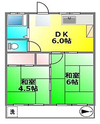 第一西野コーポ 1階2DKの間取り