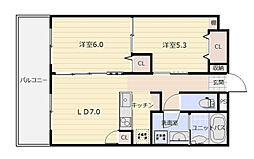 アズールあちり 2階2LDKの間取り