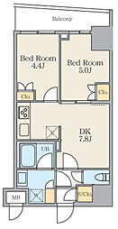 Ａｌｉｖｉｓ五反野 2階2DKの間取り