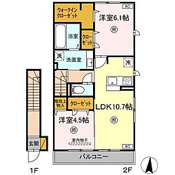premier couleur（プルミエクルール） 208 2階2LDKの間取り