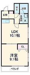 クレアーレ五条大宮 2階1LDKの間取り