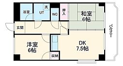福田マンション 4階2DKの間取り