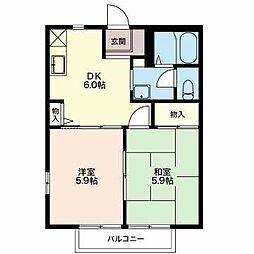 ディアコート蔵子B 2階2DKの間取り