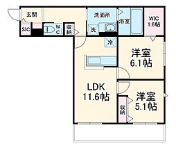 フィカーサ柏の葉 305 3階2LDKの間取り