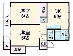 ミフジグロリアスマンション鶴瀬 2階2DKの間取り