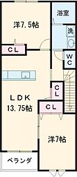 スペランツァA 2階2LDKの間取り