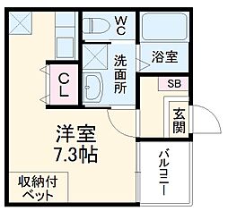 ハーモニーテラス高道町IV 1階1Kの間取り