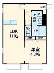 アムールむつみII 2階1LDKの間取り
