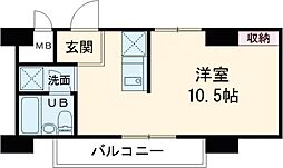 アパルトマン喜美よし 1階ワンルームの間取り