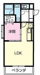 プラスパー門松 2階1LDKの間取り