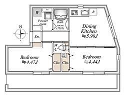 ＬｉｖｅＦｌａｔ巣鴨 4階2DKの間取り