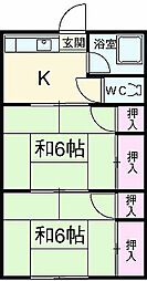 コーポ若葉 2階2Kの間取り