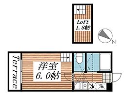 エクセルコーポ 1階1Kの間取り