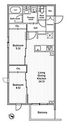 都営三田線 本蓮沼駅 徒歩4分の賃貸マンション 2階2LDKの間取り