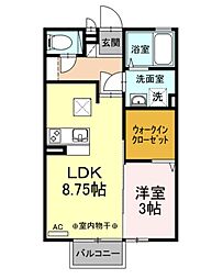 コスモスふじ　Ａ 1階1LDKの間取り