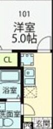 G-CREST 101 1階1Kの間取り