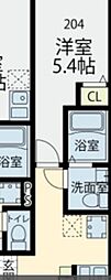 G-CREST 204 2階1Kの間取り