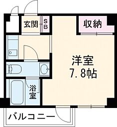 京王線 調布駅 徒歩18分の賃貸マンション 2階1Kの間取り
