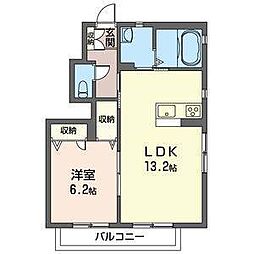サンライズなでしこB 1階1LDKの間取り