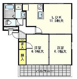 シャルマン 2階2LDKの間取り