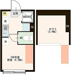 ハーモニーテラス高松I 1階ワンルームの間取り