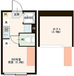 ハーモニーテラス高松I 2階ワンルームの間取り