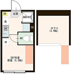 ハーモニーテラス高松I 2階ワンルームの間取り