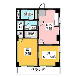 富士見マンション 401 4階2DKの間取り