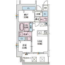 スプランディッド新大阪VIII 1LDKの間取図画像