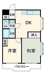 スカイハイツ南行徳 2階2DKの間取り