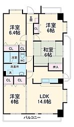 名古屋市営東山線 藤が丘駅 バス10分 庄中向下車 徒歩4分の賃貸マンション 5階4LDKの間取り