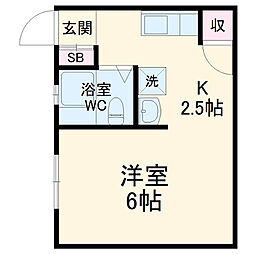 JR南武線 平間駅 徒歩7分の賃貸マンション 2階1Kの間取り