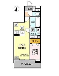 さいたま市中央区下落合2丁目アパート 1LDKの間取図画像