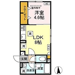 D-ROOM寺町 1LDKの間取図画像