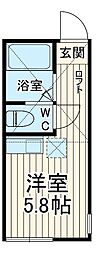 サザンローズ野毛山公園 202 2階ワンルームの間取り