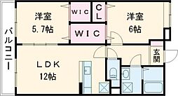 メゾン・ド・ベルヴィ 2LDKの間取図画像