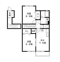 ヴェルドミール三枝D 2DKの間取図画像