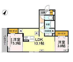 フラクタス湘南茅ヶ崎 2LDKの間取図画像