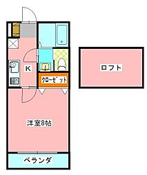 JR総武線 津田沼駅 徒歩15分の賃貸アパート 2階1Kの間取り