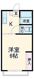 富士ハイツ 2階1Kの間取り