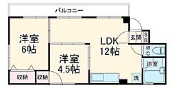 名古屋市営東山線 藤が丘駅 徒歩12分の賃貸マンション 3階2LDKの間取り